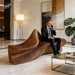 Ensemble de chaises d'attente décoratives en bois, autres meubles commerciaux, banc public, canapé, siège en bois - Product Image 4