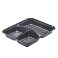 Récipients de préparation de repas noirs jetables en PP de grande capacité, à lunch à 3 compartiments avec couvercle anti-buée