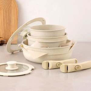 Nouveau design d'ustensiles de cuisine matriochka en métal moulé sous pression à poignée amovible avec marmite à soupe Wok poêle à frire ensemble de marmites en pierre médicale - Product Image 4