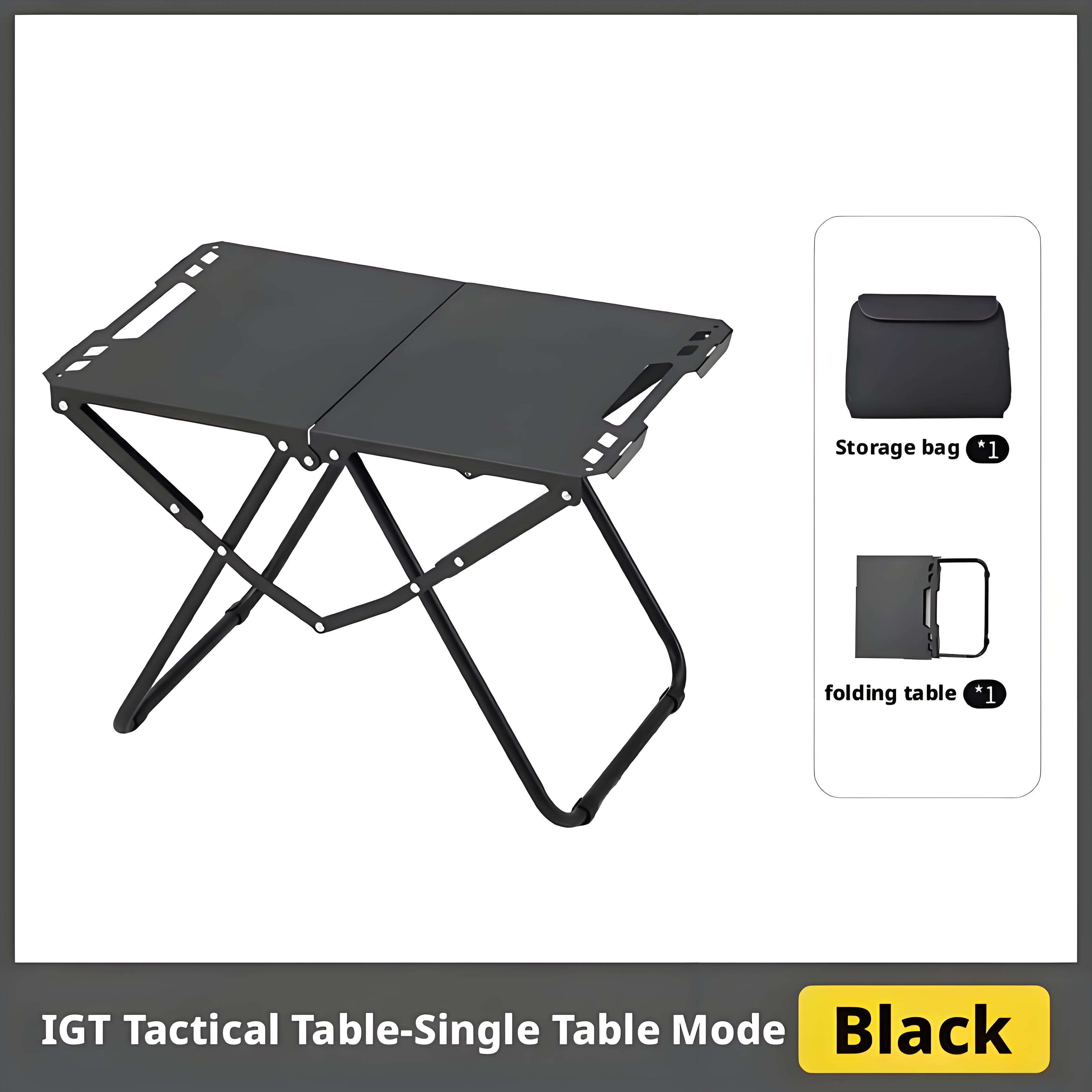 Mesa táctica negra + bolsa de almacenamiento