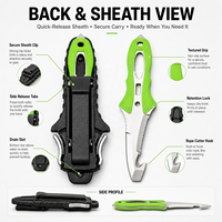 Couteau de sauvetage aquatique en acier inoxydable, coupe-corde, couteau de sécurité pour la plongée avec gaine à dégagement rapide pour kayak, rafting, navigation