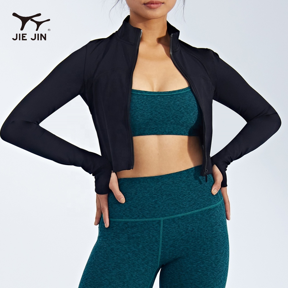 JIEJIN 2024 Women Sports Fitness Tight Top Long Sleeve Zip up Cropped Yoga Gym Athletic Jacket