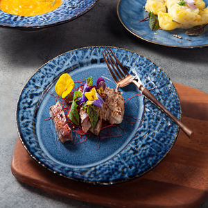 Platos de Cena Personalizados Novedosos, Plato Reactivo Azul de <span class=keywords><strong>9</strong></span>/11 Pulgadas con Textura de Piedra, Platos Planos para Aperitivos, Comida Mexicana, <span class=keywords><strong>Restaurante</strong></span> - Product Image 2