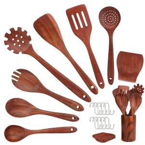 Juego de Espátulas y Cucharas de Madera de Teca Natural, Utensilios de Cocina de Madera para Cocinar - Product Image 1