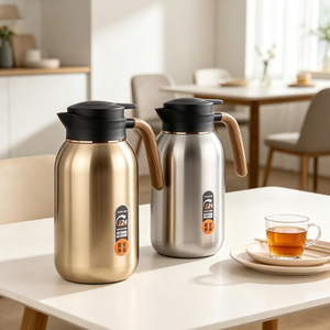 Carafe à café <span class=keywords><strong>isotherme</strong></span> en acier inoxydable 2L avec logo personnalisé, double paroi, poignée en <span class=keywords><strong>bois</strong></span>, vente en gros - Product Image 5