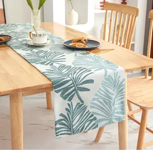 Camino de mesa personalizado con logotipo de hoja de palma de doble cara, camino de mesa Jacquard, caminos de mesa con hojas