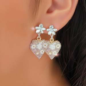 Fashion Drop <b>Earrings</b> Heart Shape PVD Gold Plated 316L Stainless Steel <b>Crystal</b> Beaded <b>Studs</b> For Women - Product Image 3