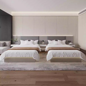 Hotel Room Furniture Custom Wooden Base Single <b>Twin</b> Platform <b>Bed</b> <b>Frame</b> With Headboard Nightstands For 3 Star Hotel Bedroom Sets - Product Image 2