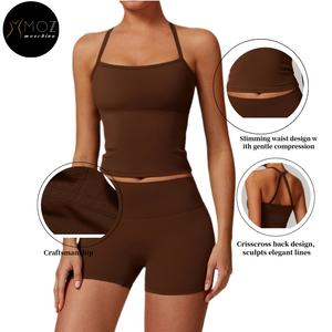 Damen 2-teiliges Yoga-Set mit Tanktop und Shorts, Hohe Taille, Kurze Hose, Individuelles Logo, Hochleistungs-Fitness-Gym-Bekleidung - Product Image 5