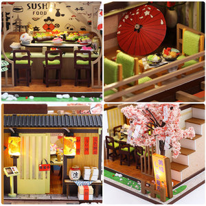 Casa en Miniatura de Madera 3D Personalizada, Kit de Restaurante Japonés de <span class=keywords><strong>Sushi</strong></span>, Interior Zen, Árbol de Cerezo, Decoración de Escritorio, Regalo - Product Image 3