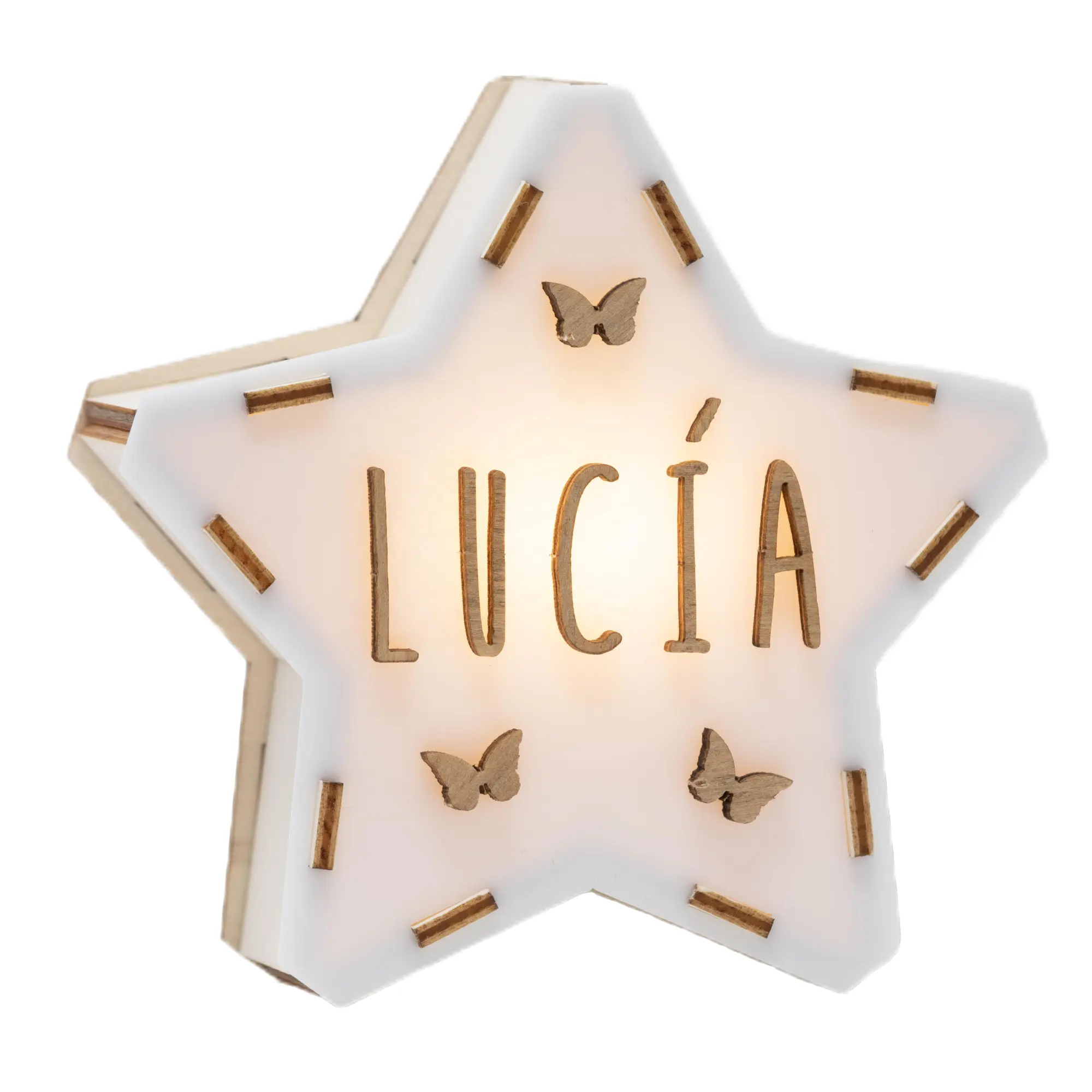 Nombre personalizado 3D acrílico Mini estrella lámpara cumpleaños fiesta decoración madera noche luz para chico regalo