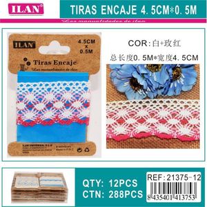 Cinturini in pizzo Ilan 4,5 cm x 0,5 m bianco rosa per decorazioni e artigianato - Product Image 3