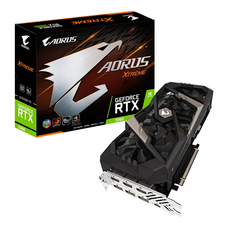 기가 바이트 AORUS NVIDIA GeForce RTX 2080 XTREME 8G 비디오 카드 3X 100mm 팬 냉각 시스템 4 년 보증 8GB GDDR6 256 비트