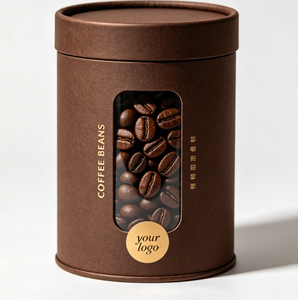 Custom Coffee Beans Paper Tube Packaging with <b>Window</b> Gold <b>Foil</b> Logo Recyclable Craft Paper Box for Beverage - Product Image 1