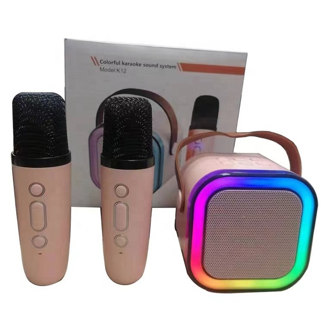 Best Gift K12 Party Indoor Home LED BT 5.3 Portable Mini Small Karaoke Machine Wireless Singing Music Speaker with 2 Microphones