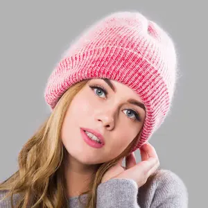 Angora Rabbit Hair Knitted Hat Fashion Warm Wool Pullover Hat Versatile Plush Wool Winter Hats For Women