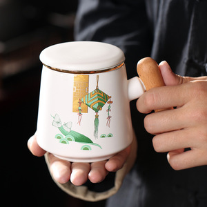 Ceramic Mug With Tea Strainer Three Piece Set Office Gift Business <b>Present</b> Solid Color Pattern With Handle - Product Image 4