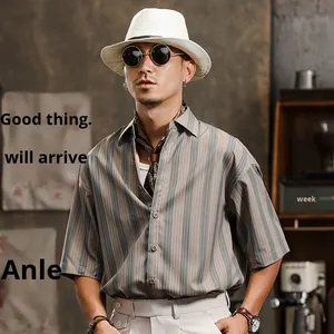 Camicia stile giapponese Casual retrò Amekaji da uomo in stile britannico versione estiva 100% cotone senza ferro a maniche corte sottile - Product Image 5