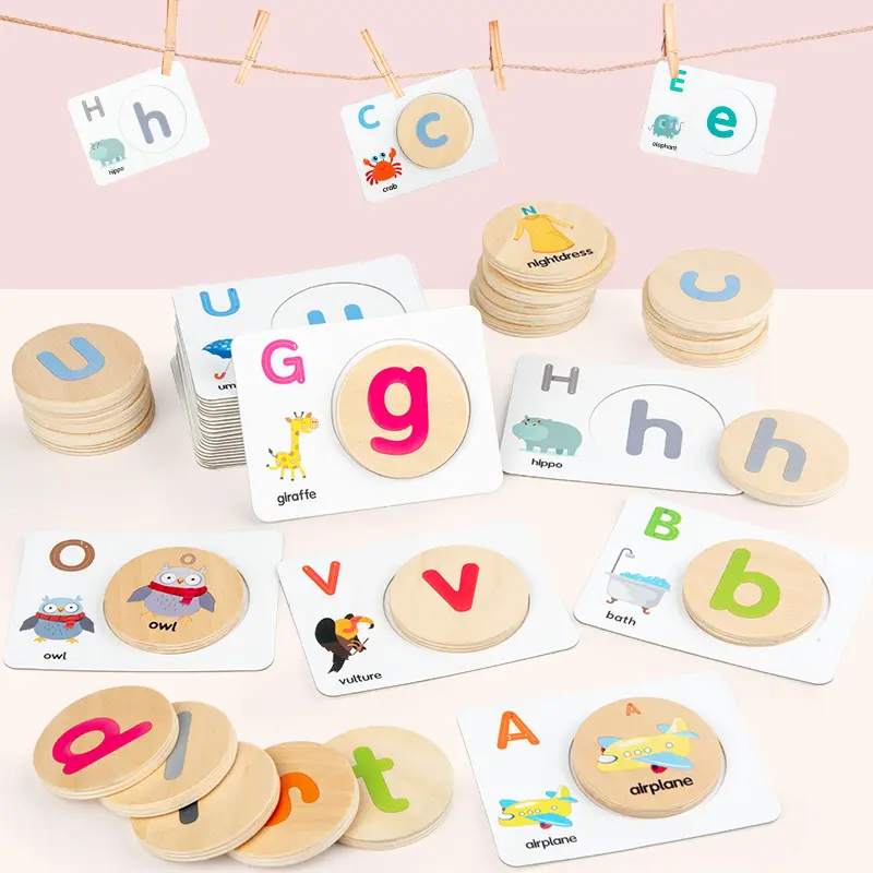 Wholesale cognitive words Letter Matching Chess game Puzzle Card Wooden Toys Children English Early Learning Enlight wooden toy