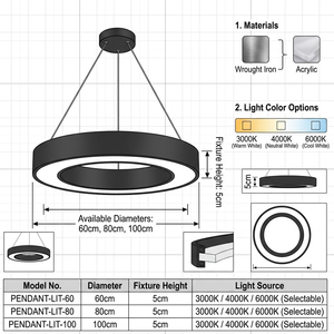 Lampadario <span class=keywords><strong>a</strong></span> <span class=keywords><strong>Sospensione</strong></span> LED Multifunzionale con Anelli Combinabili, Struttura Circolare in Ferro Colorato per Progetti di Uffici Open Space - Product Image 6