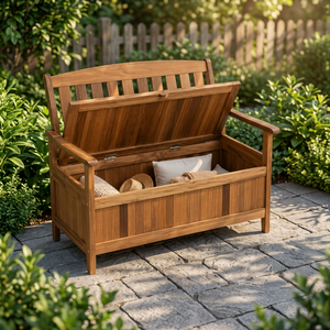 Banc de rangement extérieur en teck massif, banc de jardin, banc de terrasse pour hôtel, complexe hôtelier, villa - Product Image 4