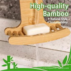 Wooden Soap <b>Rack</b> Wall Mounted Bathroom Drainer Solid Wood Detachable Soap <b>Dish</b> Storage Curved Design - Product Image 2