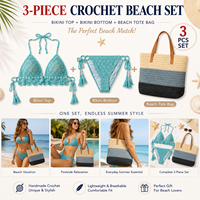 Essentiels de plage pour l'été : Ensemble de maillots de bain en crochet pour femmes avec sac de plage assorti 2 pièces