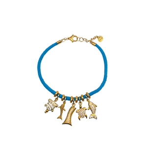 Fashion Charm <b>Bracelet</b> Blue <b>Rope</b> With Sea Life Charms Gold Plated Stainless Steel Sustainable Design - Product Image 2