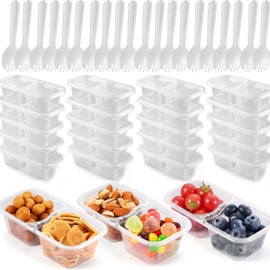 Boîtes à condiments à double compartiment avec fourchettes pour repas à emporter, boîtes transparentes épaisses réutilisables, 20 pièces - Product Image 2