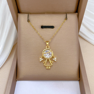 Collana con Ciondolo a Zircone a Forma di Bambina con Trecce in Acciaio Inossidabile per Donna, Classica Catena per Clavicola, Accessorio Gioiello Regalo (NL057) - Product Image 1