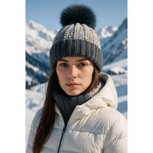 Women's Anthracite Pom-Pom <b>Wool</b> <b>Beanie</b> BERE1142 - BERE1142-ANTHRACITE - Product Image 2