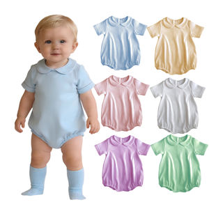 Combinaison bébé personnalisée en coton Piam à col Peter Pan et manches courtes bouffantes, avec passepoil, pour broderie - Product Image 1