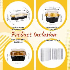 Contenedores Desechables de Aluminio Negro y Dorado para Comida para Llevar, Aptos para Microondas, con Tapas de Plástico PP, 200 ml, Paredes Lisas, Grado Alimenticio - Product Image 2