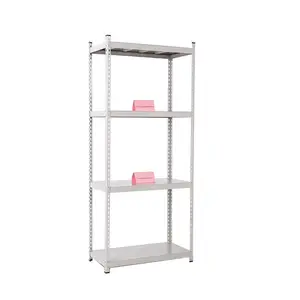 50kg Warehouse Industrial Use Household White Slotted Angle Steel 5 Tier Metal Storage Rack Shelf