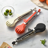 Pinces de service en silicone auto-reposantes avec support triangulaire, pinces de comptoir pour salades, pâtes et ustensiles de cuisson