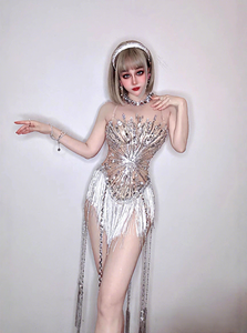 Style européen américain Sexy diamant paillettes gland combinaison Performance porter pour femmes <span class=keywords><strong>chanteuses</strong></span> danseuses Bar Hot Dance - Product Image 4