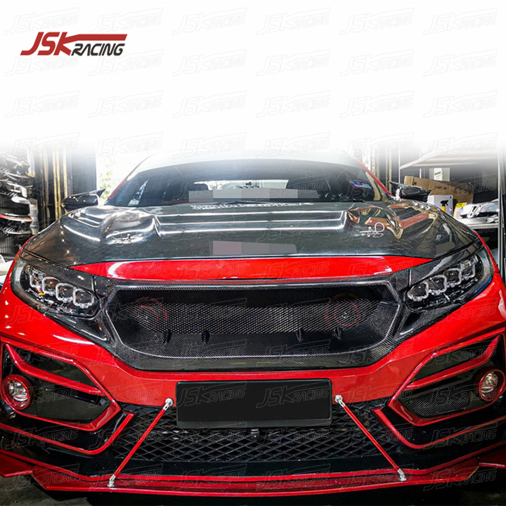 JS Стиль углеродного волокна передняя решетка для 2018-2021 HONDA CIVIC TYPE-R FK8