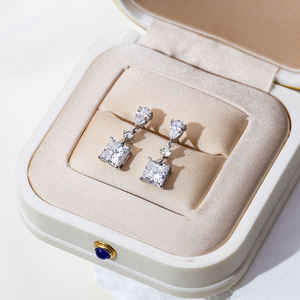 Messi <b>Jewelry</b> MSE-697 1CT Princess 9K White <b>Gold</b> Drop Earring Lab Diamond Earring in stock - Product Image 3