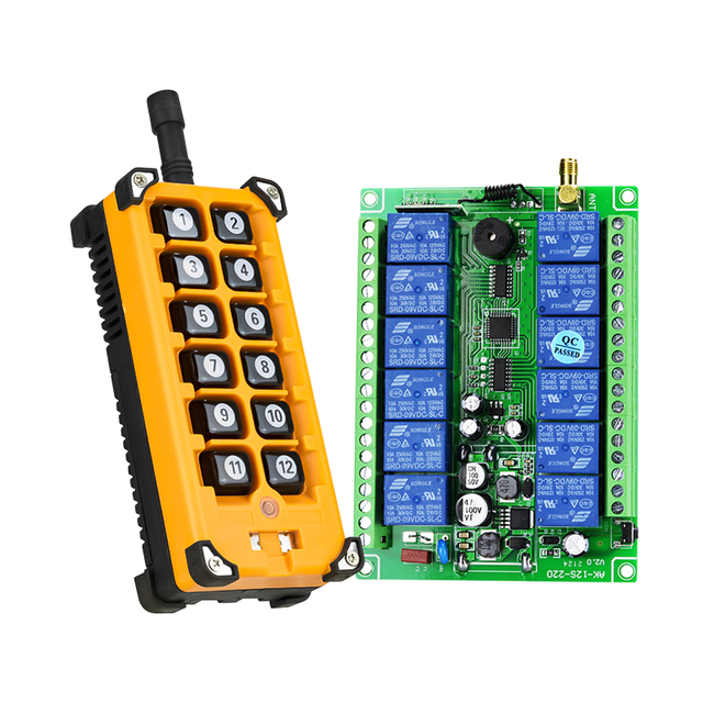 12 Channels Industrial RF Switch Wireless Remote Control Receiver LED Type for 433mhz Garage Door
