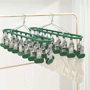 Stainless Steel Sock Drying Rack Multi <b>Clip</b> Windproof Design For Balcony And Dormitory Use Space Saving Clothing Organizer - Product Image 1