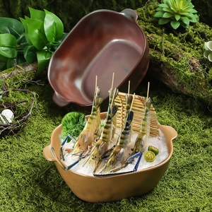 ชุดอาหารเมลามีน Mountain Breeze, หม้อไฟสโลว์พอทลายเห็ดป่าและผัก, จานเสิร์ฟอาหารคู่กับหม้อไฟ, แบบมีหูจับสองข้าง - Product Image 1