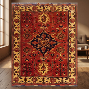 One of the Kind Afghani Hand-Knotted Rug <b>Red</b>/Cream Natural <b>Wool</b> & Cotton 7'2 X 5'4 Afg81 - Product Image 2
