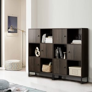 Armoire de rangement à 6 cubes avec <span class=keywords><strong>3</strong></span> portes, bibliothèque moderne en bois, unité d'étagères pour salon, chambre, bureau, entrée - Product Image 3