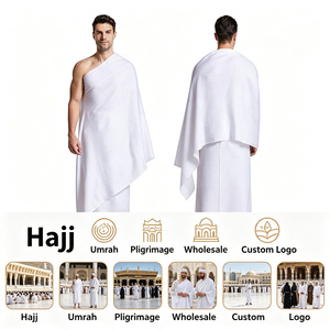 Ensemble de 2 serviettes d'Ihram pour le Hajj, 100% polyester, doux et absorbant, blanc, Ehram pour le pèlerinage de l'Omra, hommes musulmans, vente en gros, logo personnalisé - Product Image 6
