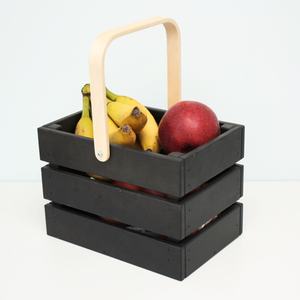 Panier en bois à lattes écologique, non fini, pour courses et fruits, avec poignée supérieure en bois courbé - Product Image 3