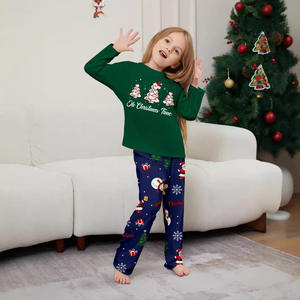 Arbre de Noël vert et bonhomme de neige imprimé ensemble de pyjamas parent-enfant hiver Homewear familles de trois <span class=keywords><strong>ou</strong></span> quatre pour les filles - Product Image 5