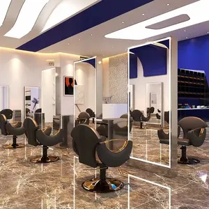 Modern Hair Salon Mirrors On Bench Wood Frame Equipment Full Length Large Hair Salon Station Led Mirror