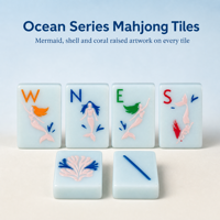 Tuiles de Mahjong en Acrylique Thème Océan, Luxe Moderne, Direct Usine, avec Art Sirène Gaufré Brillant pour Soirées Jeux à Domicile