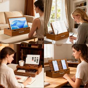 Étagère de bureau en bois avec tiroir de rangement, organisateur multifonctionnel pour la lecture et l'écriture au bureau - Product Image 3
