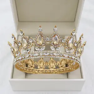 Royal Baroque Round Princess Crystal Crown Wedding Hair Accessories Pageant Prom Crowns Bridal Tiaras